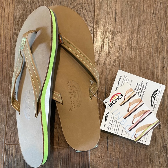 Rainbow Women’s Green Tropics Leather Flip Flops - Picture 4 of 4